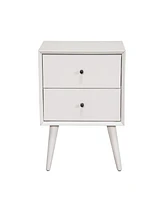 Mid-Century Modern Wood Nightstand with 2 Drawers for Bedroom Storage