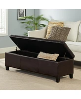Faux Leather Storage Ottoman Bench with Lift-Top, Padded Seat, and Wooden Legs for Living Room, Bedroom, or Entryway-The Pop Home