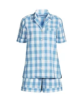 Lands' End Women's Linen 2 Piece Pajama Set - Short Sleeve Top and Shorts