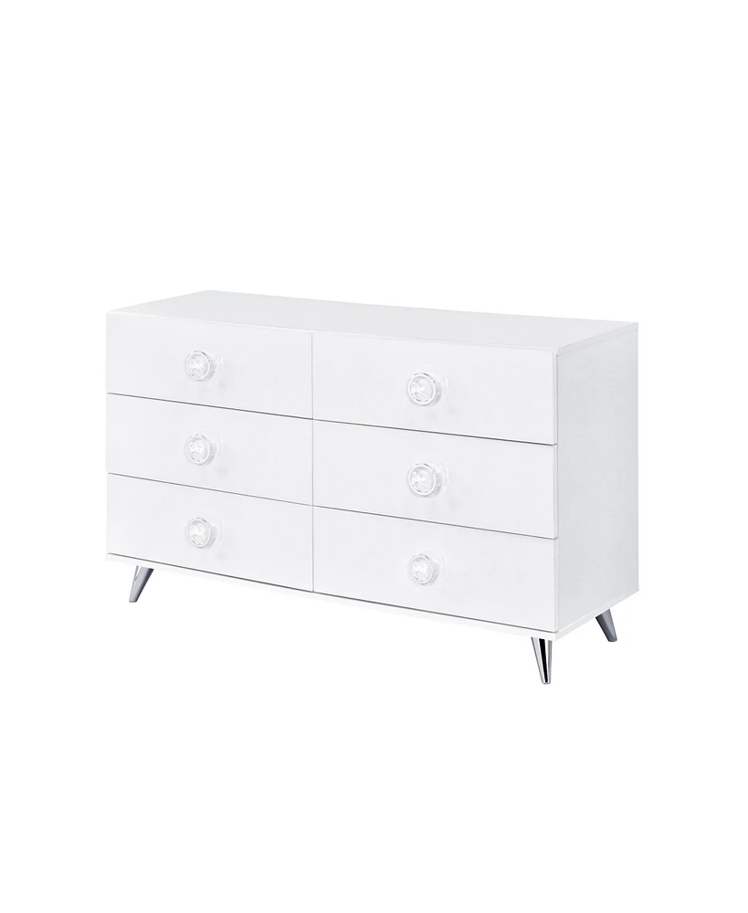 47" White Finish Manufactured Wood Six Drawer Double Dresser