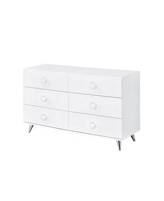 47" White Finish Manufactured Wood Six Drawer Double Dresser