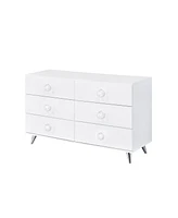 47" White Finish Manufactured Wood Six Drawer Double Dresser