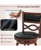 Bar Stools Set of 2 with Rubber Wood Frame and Faux Leather Upholstered Seat-24 Inch