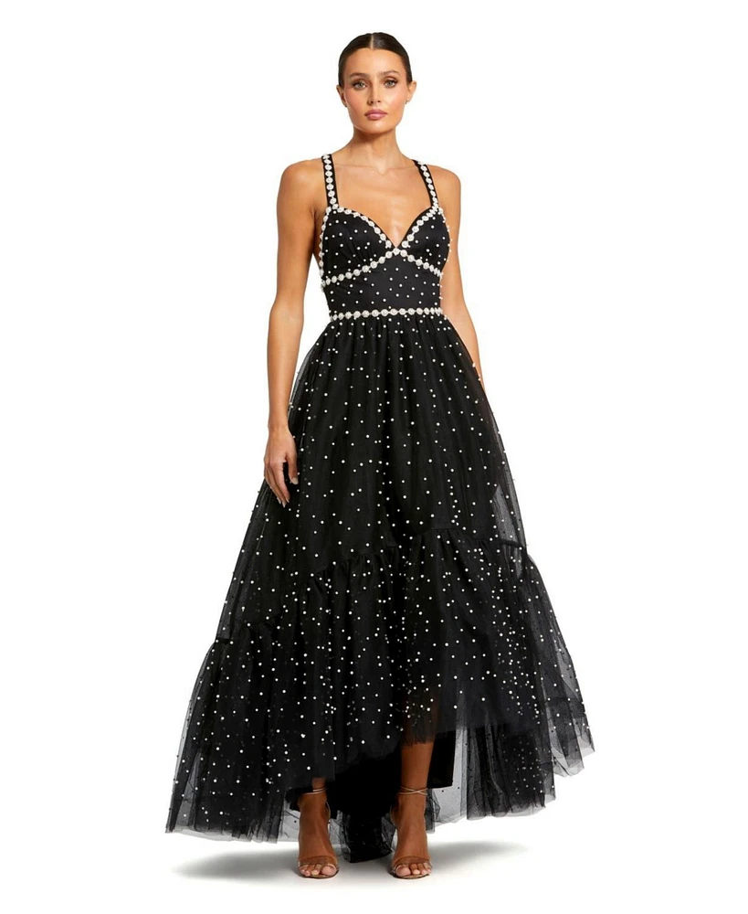Mac Duggal Women's Pearl Beaded High Low Gown