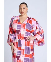 Eloquii Plus Printed Kimono Dress With Tie