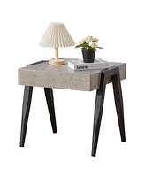 Kings Brand Furniture Camden Marble-Style Wood Side End Table, Nightstand, Sofa Table with Metal Legs for Living Room, Black/Gray
