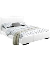 Solid Wood Upholstered Faux Leather Bed Frame with Padded Headboard