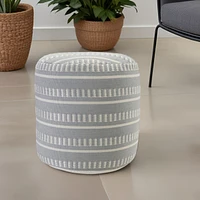 Striped Round Polyester Pouf Ottoman for Patio and Home Decor