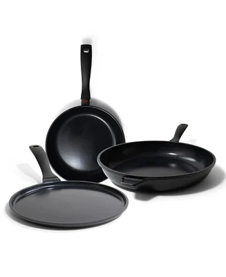 Alva Energy 3 Pieces Frying Pan Set Nonstick Ceramic Pans with Even Heat Distribution, Ergonomic Handles, Easy Cleanup, Ideal for Everyday Cooking and