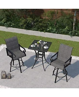 2-Piece Aluminium Frame Outdoor Swivel Chairs Bar Stool with Cushion Teslin Patio Dining Chair Rotatable Chairs
