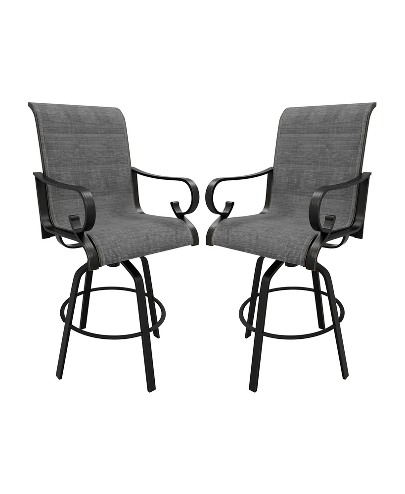 2-Piece Aluminium Frame Outdoor Swivel Chairs Bar Stool with Cushion Teslin Patio Dining Chair Rotatable Chairs