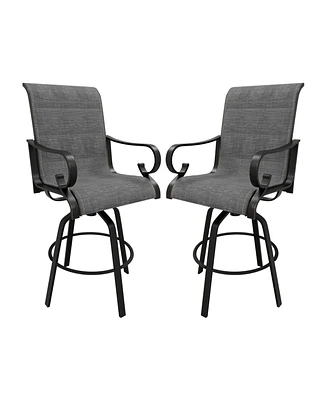 2-Piece Aluminium Frame Outdoor Swivel Chairs Bar Stool with Cushion Teslin Patio Dining Chair Rotatable Chairs