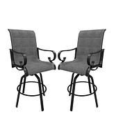2-Piece Aluminium Frame Outdoor Swivel Chairs Bar Stool with Cushion Teslin Patio Dining Chair Rotatable Chairs