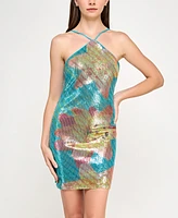 Bcx Juniors' T-Neck Lily Placement Sequin Bodycon Dress