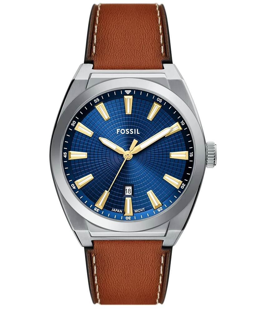 Fossil Men's Everett Three-Hand Date Brown Leather Watch, 42mm