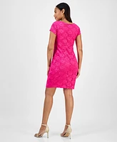 Connected Petite Embellished Lace Short-Sleeve Dress