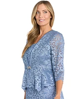 R & M Richards Petite 2-Pc. Metallic-Lace Gown Jacket Set