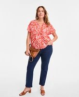 Style & Co Plus Printed Flutter-Sleeve Top, Exclusively at Macy's