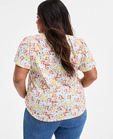 Style & Co Plus Printed Square-Neck Short-Sleeve Top