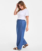 Style & Co Plus Chambray Drawstring High-Rise Wide-Leg Pants, Exclusively at Macy's