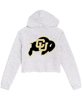 League Collegiate Wear Women's Ash Colorado Buffaloes 2-Hit 1636 Cropped Pullover Hoodie