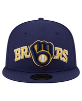 New Era Men's Navy Milwaukee Brewers Overlap 59FIFTY Hat
