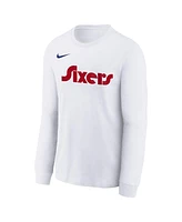 Nike Big Boys and Girls White Philadelphia 76ers 2024/25 City Edition Wordmark Performance Long Sleeve T-Shirt