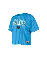 New Era Women's Light Blue Philadelphia Phillies City Connect Multiplier Pinstripe Cropped T-Shirt