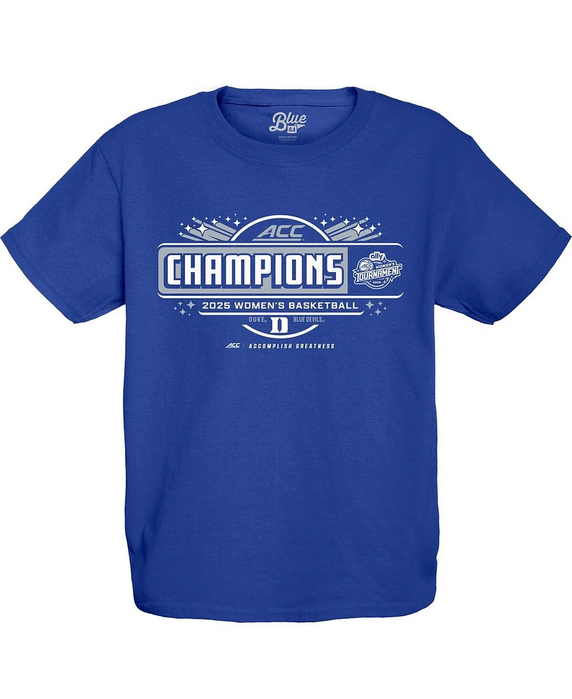 Blue 84 Big Boys and Girls Royal Duke Devils 2025 Acc Women's Basketball Conference Tournament Champions Locker Room T-Shirt