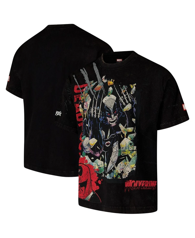 Virtual Thread Men's Black Wolverine Dekryptic Deadpool Oversized Fit and Heavy Wash T-Shirt