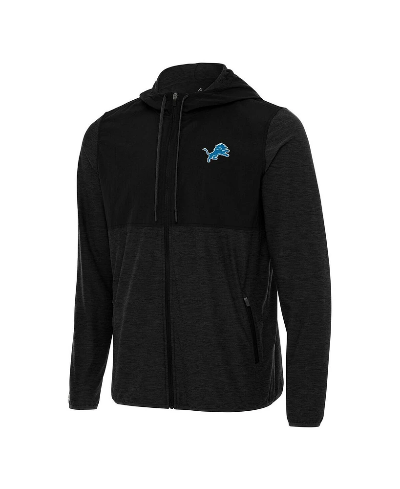 Antigua Men's Black/Charcoal Detroit Lions Sway Full-Zip Hoodie Jacket
