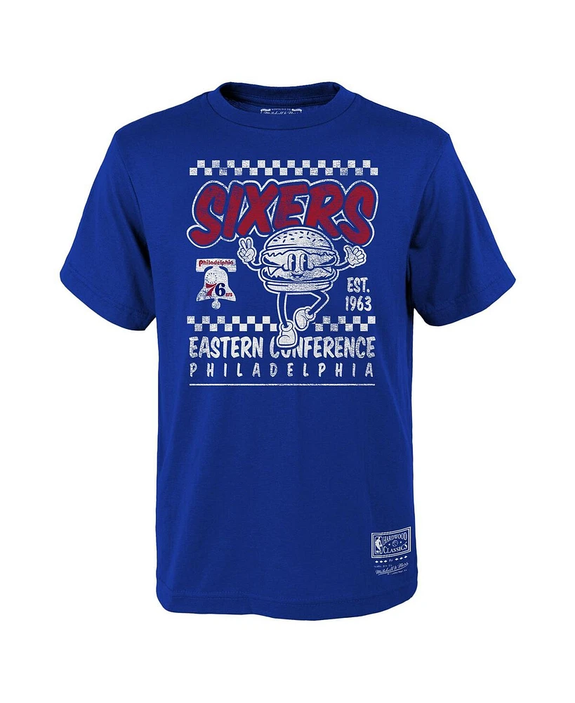 Mitchell & Ness Big Boys and Girls Royal Philadelphia 76ers Concession Food Character T-Shirt