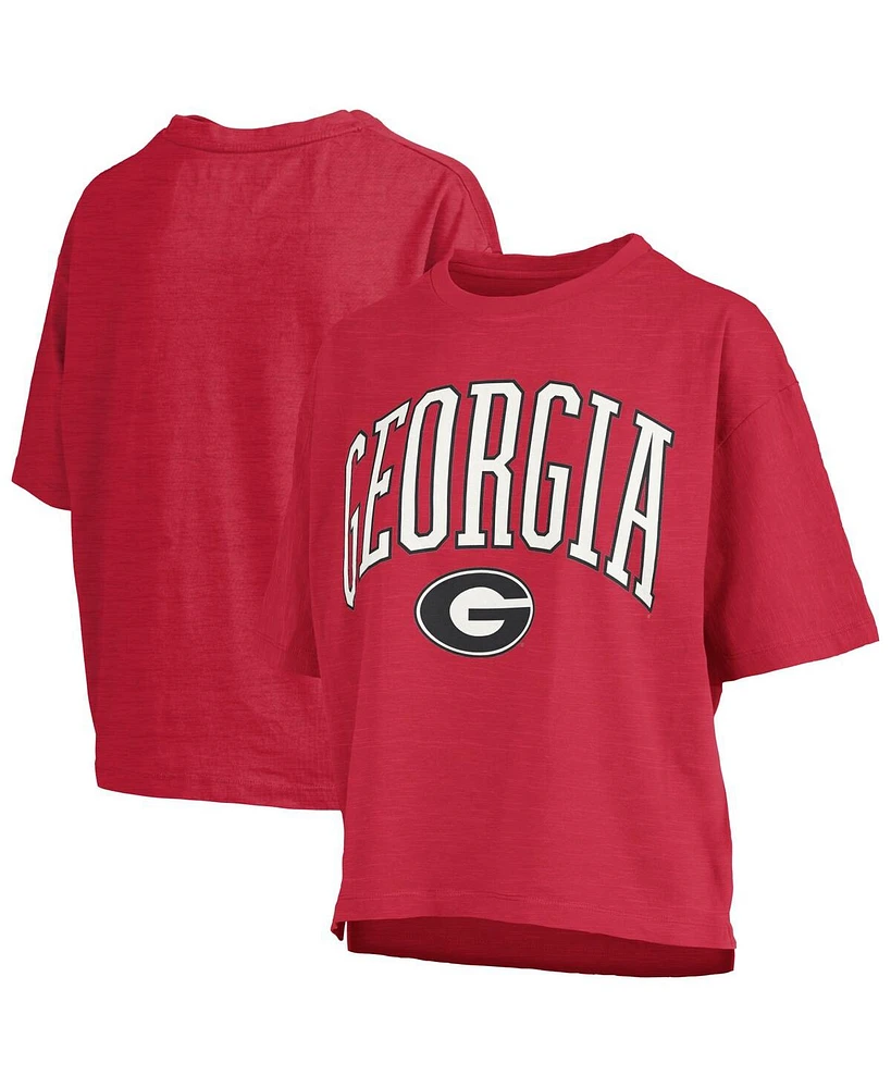 Pressbox Women's Red Georgia Bulldogs Nelson Arch Over Logo Waist Length Oversized Slub T-Shirt
