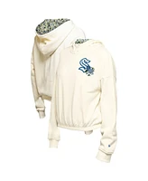 New Era Women's Cream Seattle Kraken Glam Game Quarter-Zip Cropped Floral Pullover Hoodie