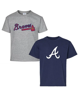 Soft as a Grape Big Boys and Girls Navy/Gray Atlanta Braves T-Shirt, Set of 2