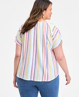 Style & Co Plus Printed Tie-Neck Short-Sleeve Shirt, Exclusively at Macy's