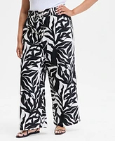 I.n.c. International Concepts Plus Printed Wide-Leg Pants, Exclusively at Macy's