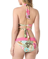 Coco Reef Womens Printed Bra Sized Wrap Halter Bikini Top Printed High Waist Rollover Bottoms