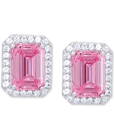 Lab Grown Pink Sapphire (2-1/3 ct. t.w.) & Lab Grown White Sapphire (1/5 ct. t.w.) Square Halo Stud Earrings in Sterling Silver