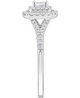 Diamond Emerald-Cut Double Halo Engagement Ring (1/2 ct. t.w.) in 14k White Gold