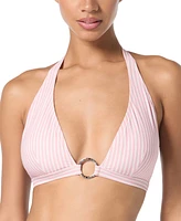Michael Kors Women's Striped Logo-Ring Halter Bikini Top