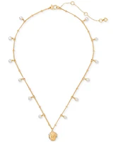 Kate Spade New York Gold-Tone Pave & Freshwater & Imitation Pearl Shell Pendant Necklace, 16" + 3" extender