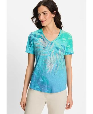 Olsen Women's Panneaux Leaf Print T-Shirt