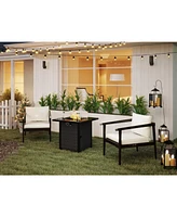 Propane Fire Pit Table, Rattan, 50000 Btu, Tempered Glass, Glass Windscreen