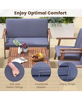 Gymax 8 Piece Patio Conversation Set Acacia Wood Sofa w/ Cushions & Coffee Table