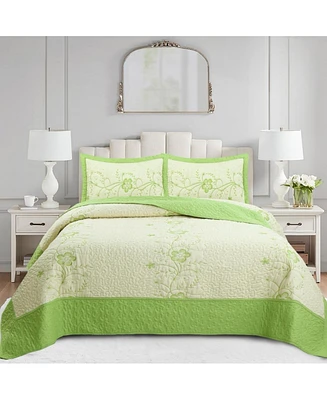 Marcielo 3 Piece Queen Embroidery Quilt Set Lightweight Bedspread