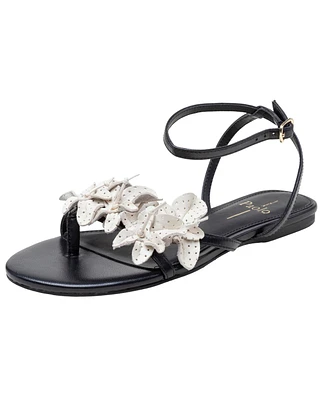 Lucia | Flower Embellished Strappy Flat Leather Sandals