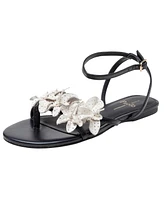 Lucia | Flower Embellished Strappy Flat Leather Sandals