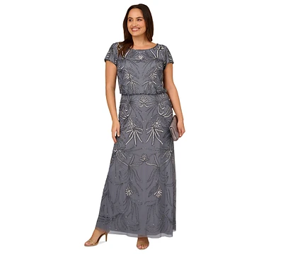 Adrianna Papell Plus Blouson Sequin Gown
