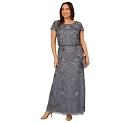 Adrianna Papell Plus Blouson Sequin Gown